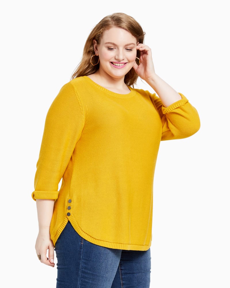 Front of plus size Madeline Side Button Sweater by Prescott New York | Dia&Co | dia_product_style_image_id:117575
